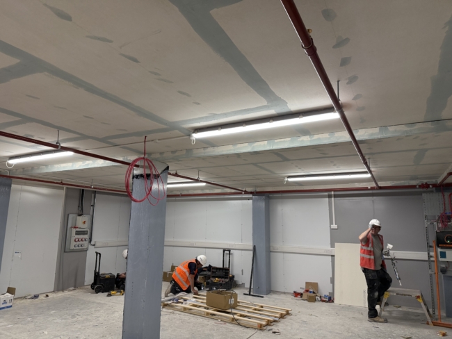 Firewall installation of a specialist 2 hour Fire Rated under drawing of a mezzanine floor 13